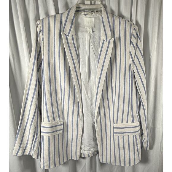 H&M Striped Linen Blend Jacket White Blue 8 Coastal Chic Preppy Academia 88-26 - Picture 10 of 14
